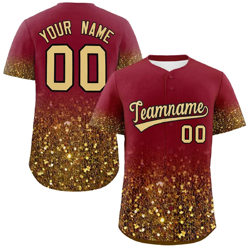 Baseball Jersey for Group Fan Gear for Baseball Games-Custom Crimson Old Gold Sequins Pattern Gradient Fashion Authentic Baseball Jersey