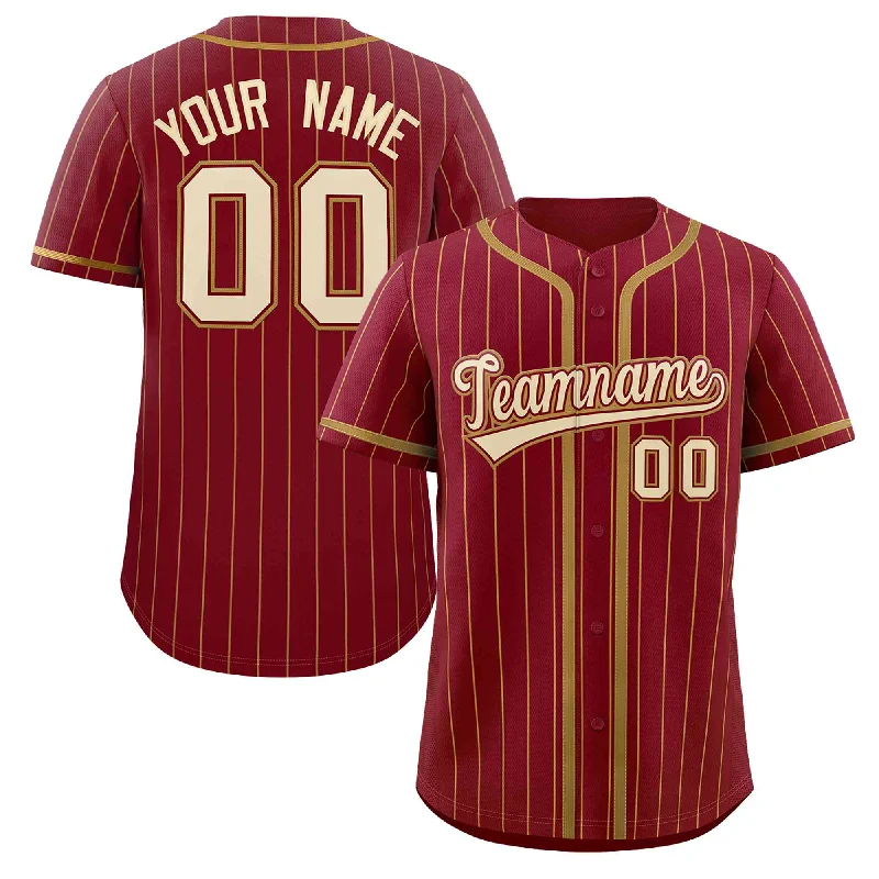 Baseball Jersey for National Baseball Team Gear-Custom Crimson Old Gold Stripe Fashion Design Full Button Authentic Baseball Jersey