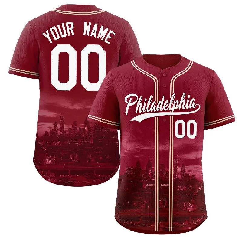 Baseball Jersey for Fundraising Events-Custom Crimson White-Crimson Philadelphia City Connect Baseball Jersey