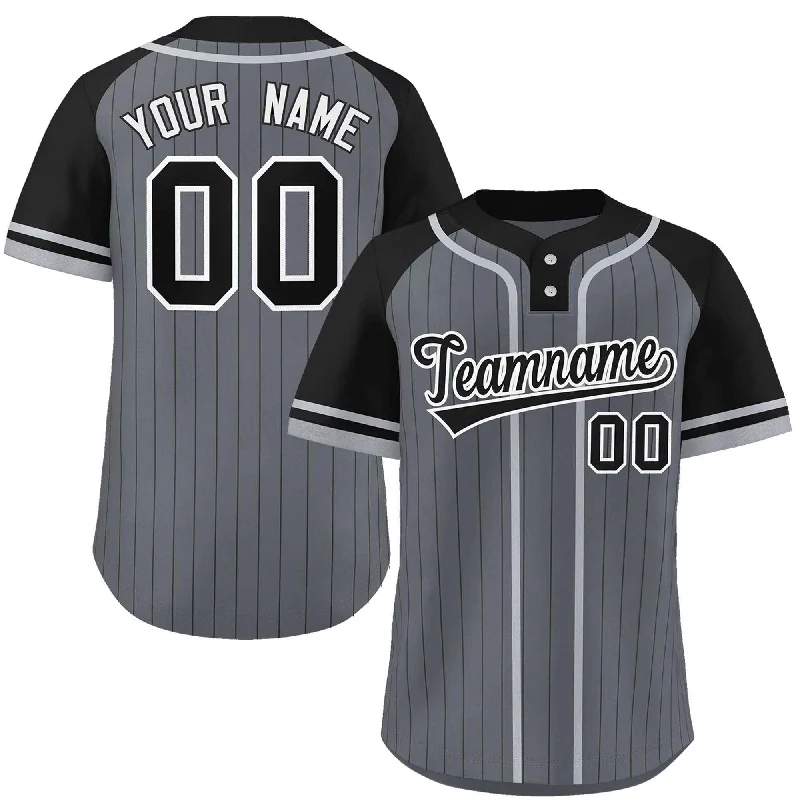 Baseball Jersey for Team Spirit Apparel-Custom Dark Gray Black-Gray Stripe Fashion Raglan Sleeves Authentic Two-Button Baseball Jersey