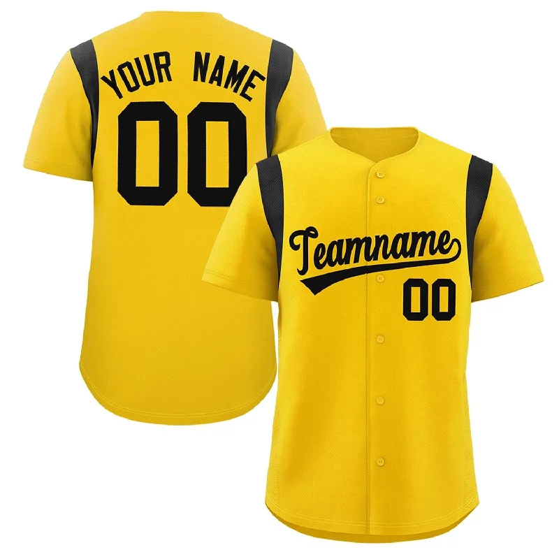 Baseball Jersey for End-of-Season Gifts-Custom Gold Black Classic Style Personalized Full Button Authentic Baseball Jersey