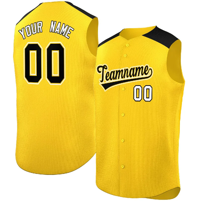 Baseball Jersey for Team Merchandise-Custom Gold Black Personalized Classic Authentic Sleeveless Baseball Jersey