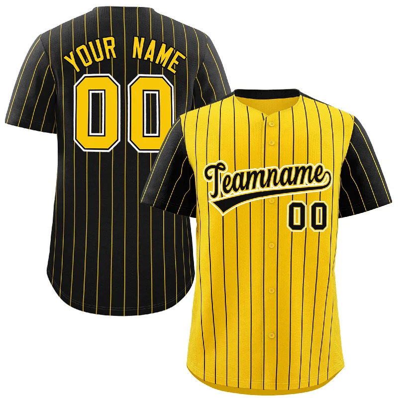 Baseball Jersey for Personalized Team Jerseys-Custom Gold Black Pinstripe Personalized Raglan Sleeves Authentic Baseball Jersey