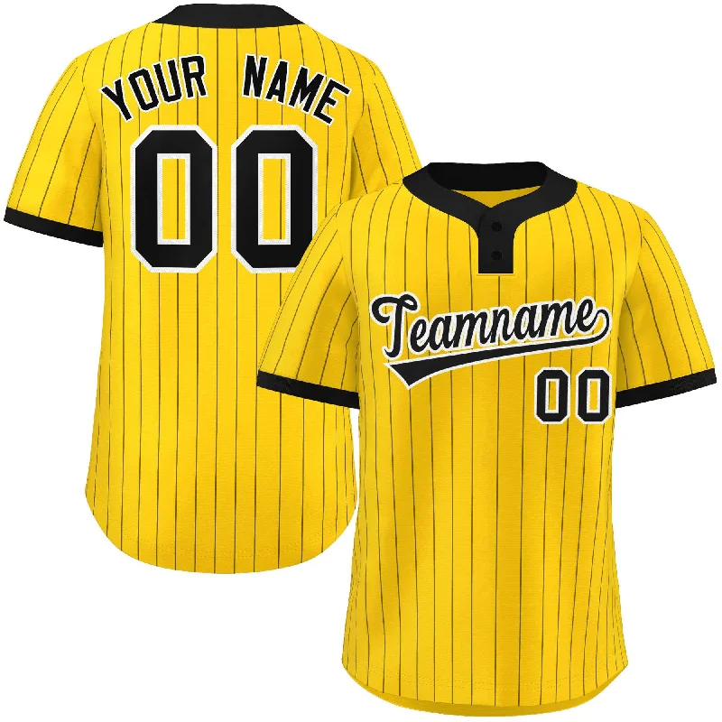 Baseball Jersey for Casual Wear-Custom Gold Black Stripe Fashion Authentic Two-Button Baseball Jersey