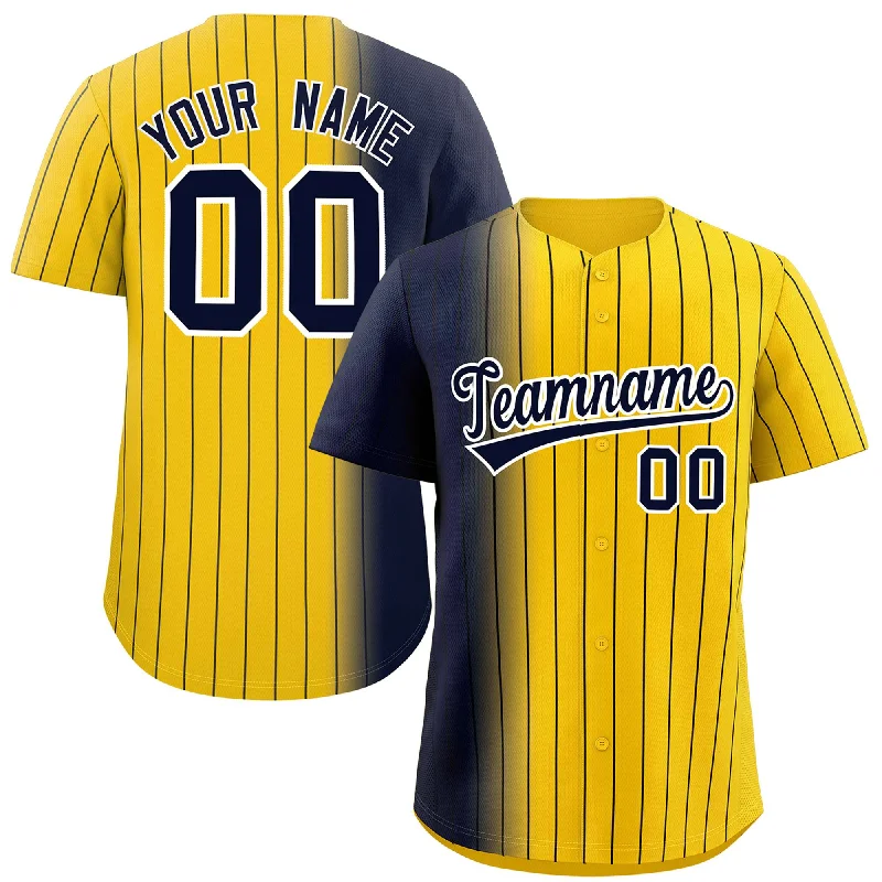 Baseball Jersey for Customized Jerseys for Baseball Fans-Custom Gold Navy Pinstripe Personalized Gradient Authentic Baseball Jersey