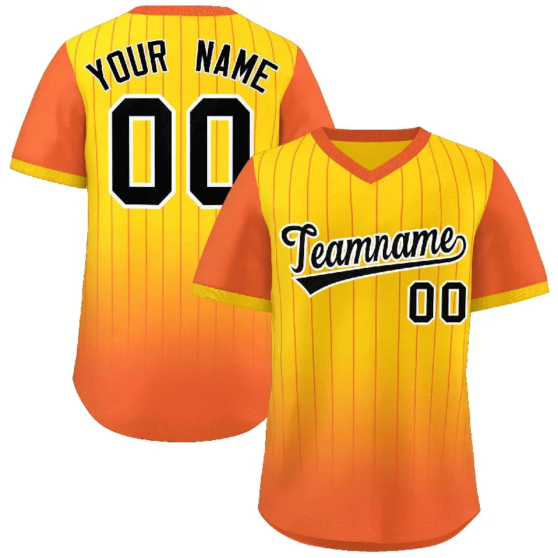 Baseball Jersey for Custom Fan Gear-Custom Gold Orange-Black Gradient Fashion Authentic Pullover Pinstripe Baseball Jersey