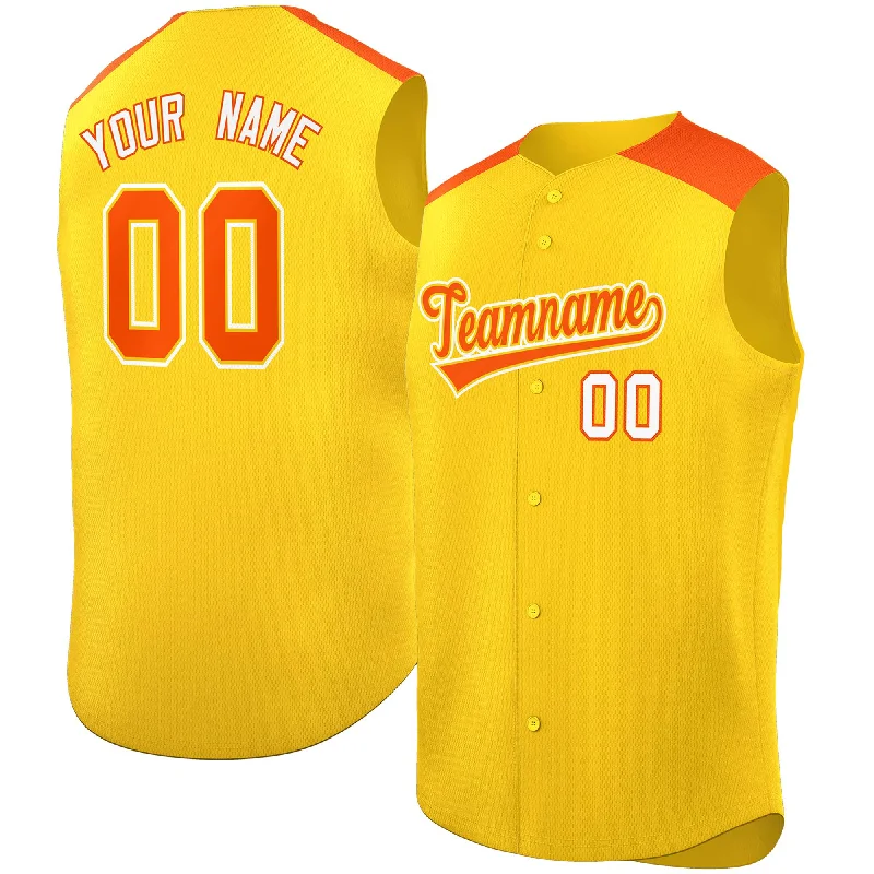 Baseball Jersey for Championship Games-Custom Gold Orange Personalized Classic Authentic Sleeveless Baseball Jersey