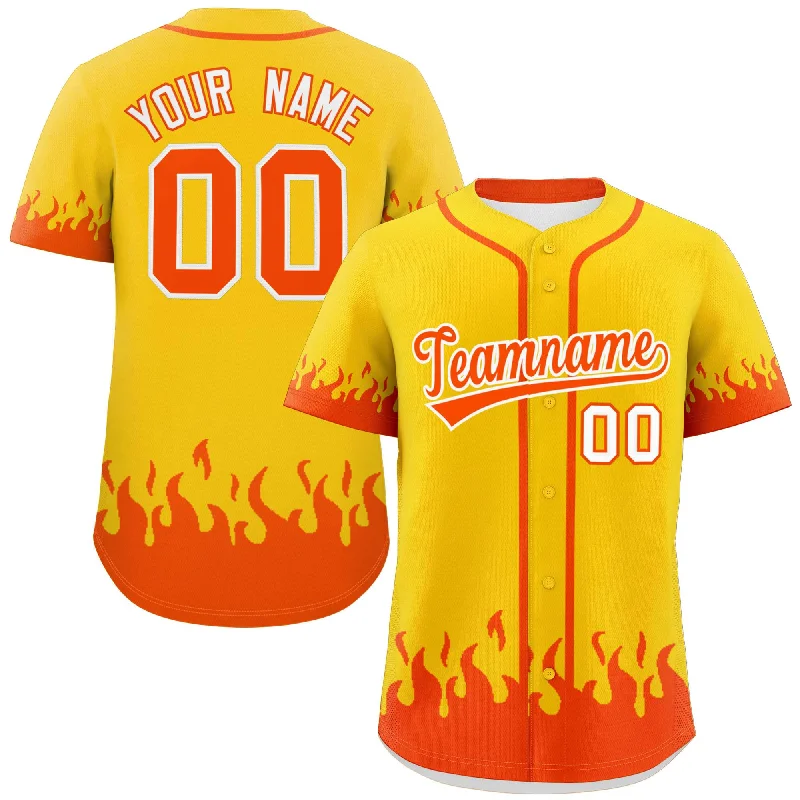 Baseball Jersey for Official Team Jerseys-Custom Gold Orange Personalized Flame Graffiti Pattern Authentic Baseball Jersey