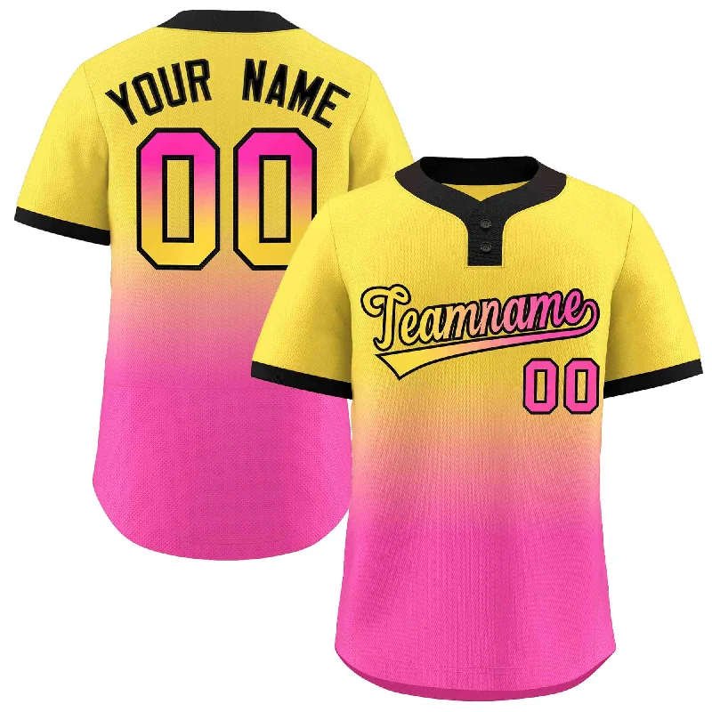 Baseball Jersey for College Baseball Teams-Custom Gold Pink Gold-Black Gradient Fashion Authentic Two-Button Baseball Jersey