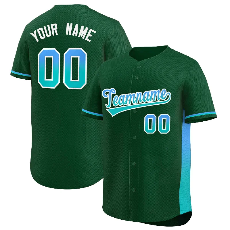 Baseball Jersey for Youth Teams-Custom Green Powder Blue-Aqua Personalized Gradient Font And Side Design Authentic Baseball Jersey