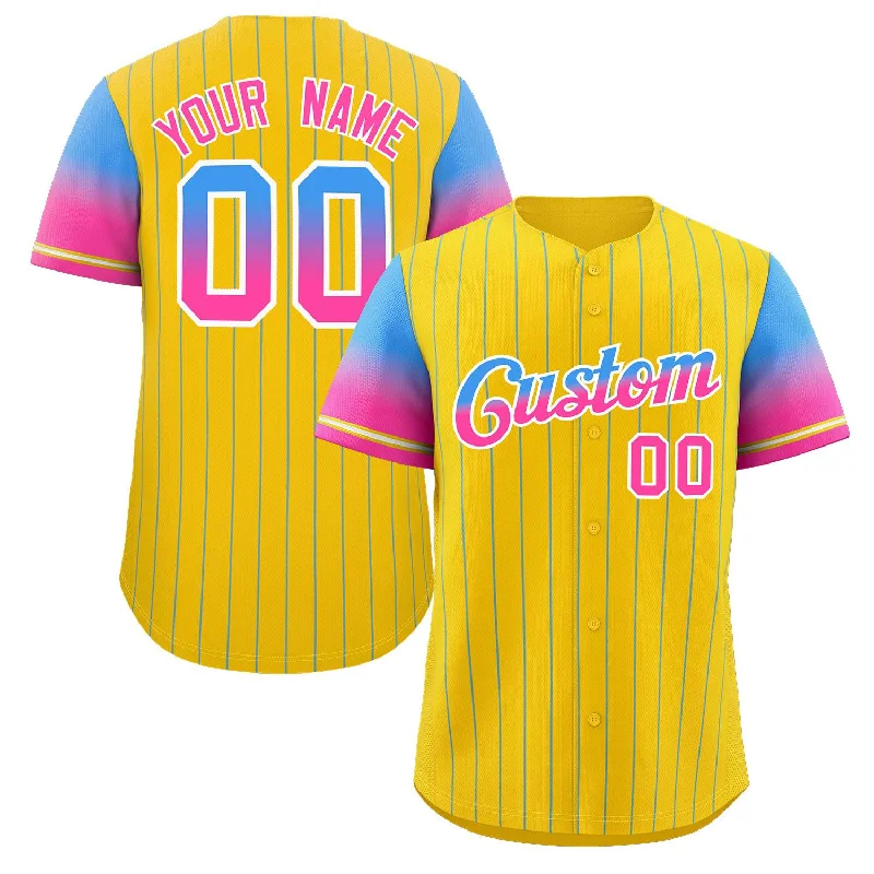 Baseball Jersey for Limited-Edition Baseball Team Jerseys-Custom Gold Powder Blue Pink-White Stripe Font Gradient Fashion Authentic Baseball Jersey