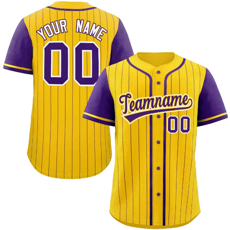 Baseball Jersey for Custom Fan Gear-Custom Gold Purple Stripe Fashion Raglan Sleeves Authentic Baseball Jersey