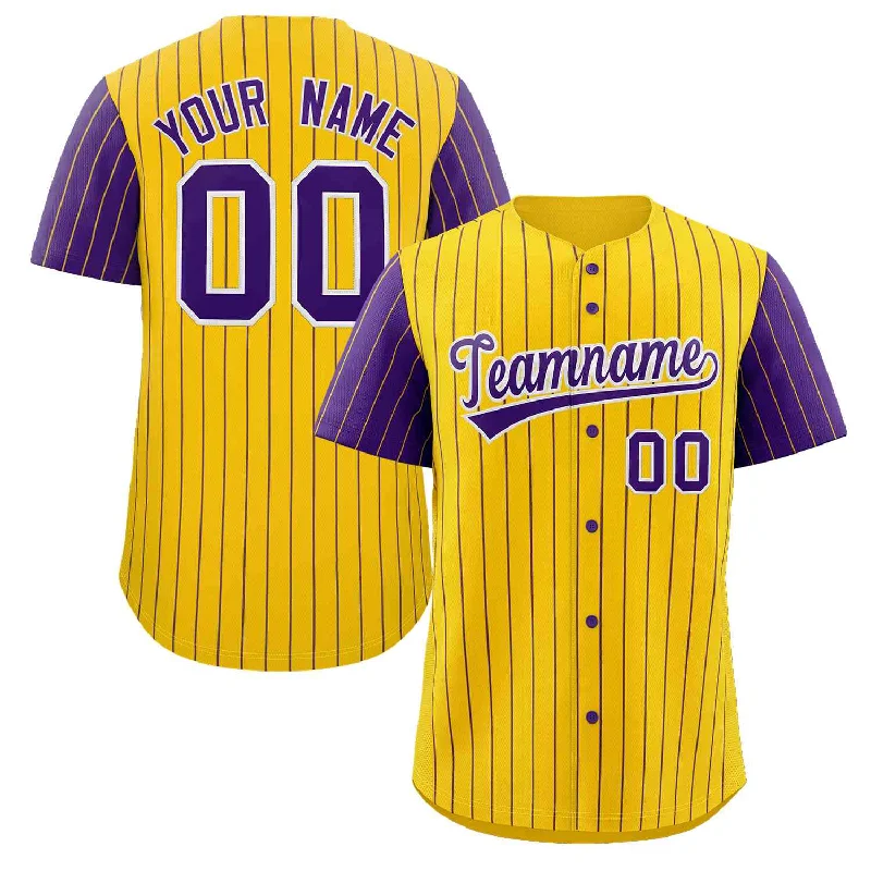 Baseball Jersey for Professional Baseball Teams-Custom Gold Purple-White Stripe Fashion Raglan Sleeves Authentic Baseball Jersey