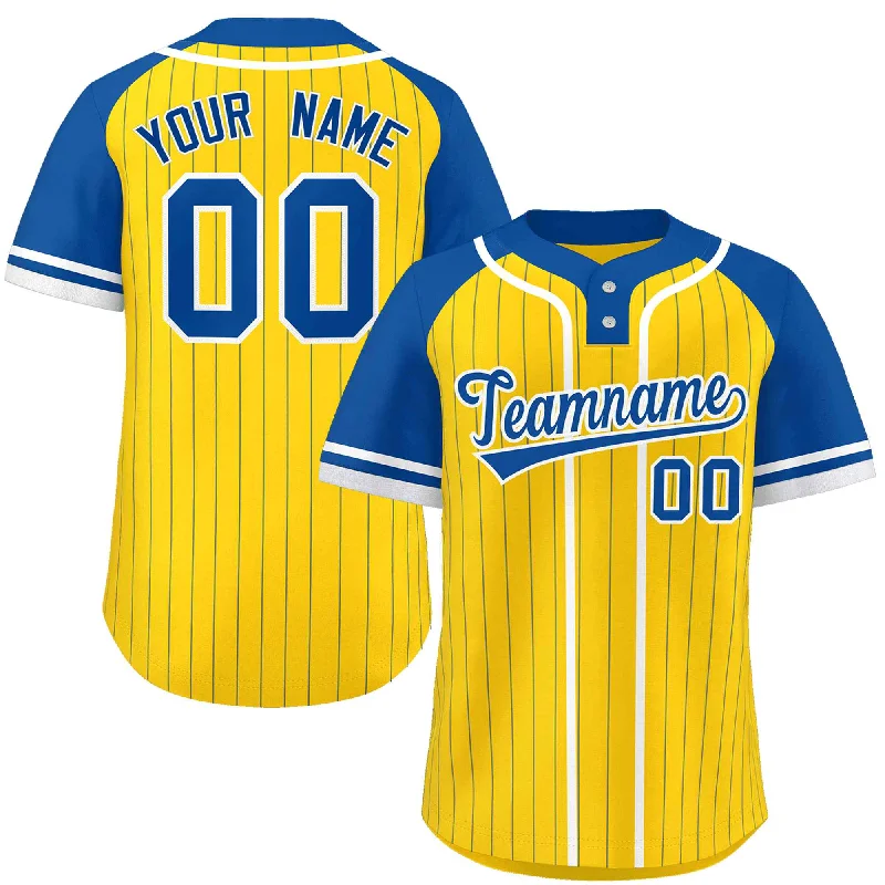 Baseball Jersey for Special Edition Fan Gear-Custom Gold Royal-White Stripe Fashion Raglan Sleeves Authentic Two-Button Baseball Jersey