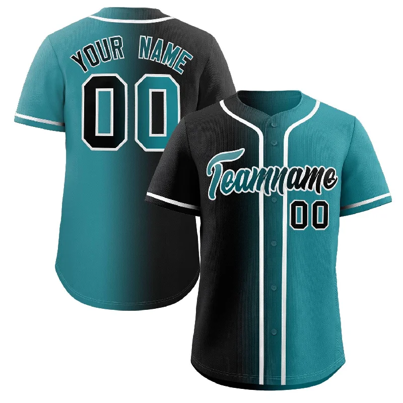 Baseball Jersey for Personalized Baseball Jerseys for Teams-Custom Black Teal-White Gradient Fashion Authentic Baseball Jersey