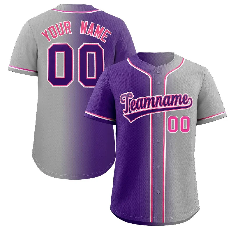 Baseball Jersey for Men’s Baseball-Custom Gray Purple-Pink Gradient Fashion Authentic Baseball Jersey