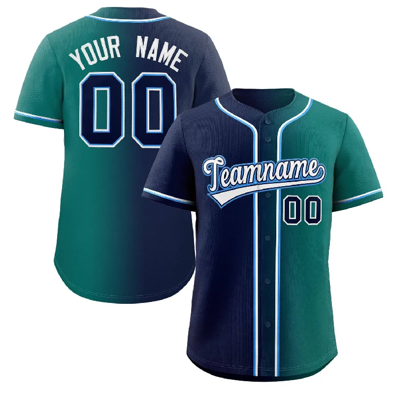 Baseball Jersey for Personalized Game Jerseys for Fans-Custom Teal Navy White-Power Blue Gradient Fashion Authentic Baseball Jersey