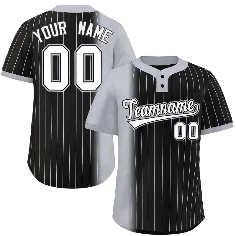 Baseball Jersey for Fan Merchandise for Baseball Events-Custom Gray Black Gradient Stripe Fashion Authentic Two-Button Baseball Jersey