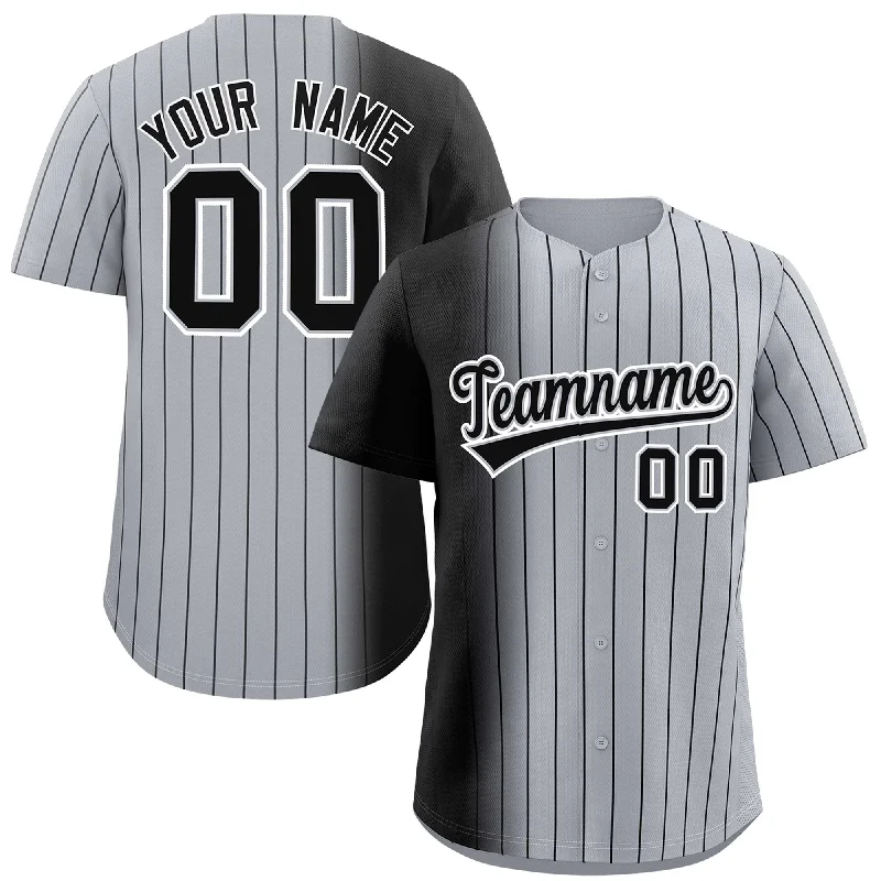 Baseball Jersey for Custom Fan Jerseys for Players-Custom Gray Black Pinstripe Personalized Gradient Authentic Baseball Jersey