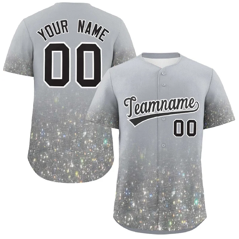 Baseball Jersey for Personalized Jerseys for Fan Clubs-Custom Gray Black Sequins Pattern Gradient Fashion Authentic Baseball Jersey