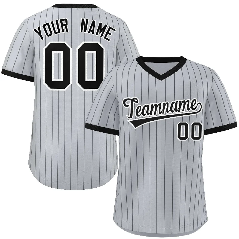 Baseball Jersey for Championship Games-Custom Gray Black Stripe Fashion Authentic Pullover Baseball Jersey