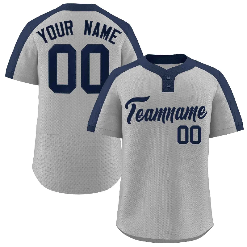 Baseball Jersey for Player Recognition-Custom Gray Navy Classic Style Authentic Two-Button Baseball Jersey