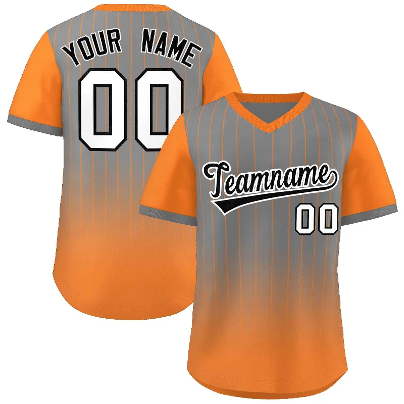 Baseball Jersey for Custom Team Jerseys-Custom Gray Orange-White Gradient Fashion Authentic Pullover Pinstripe Baseball Jersey