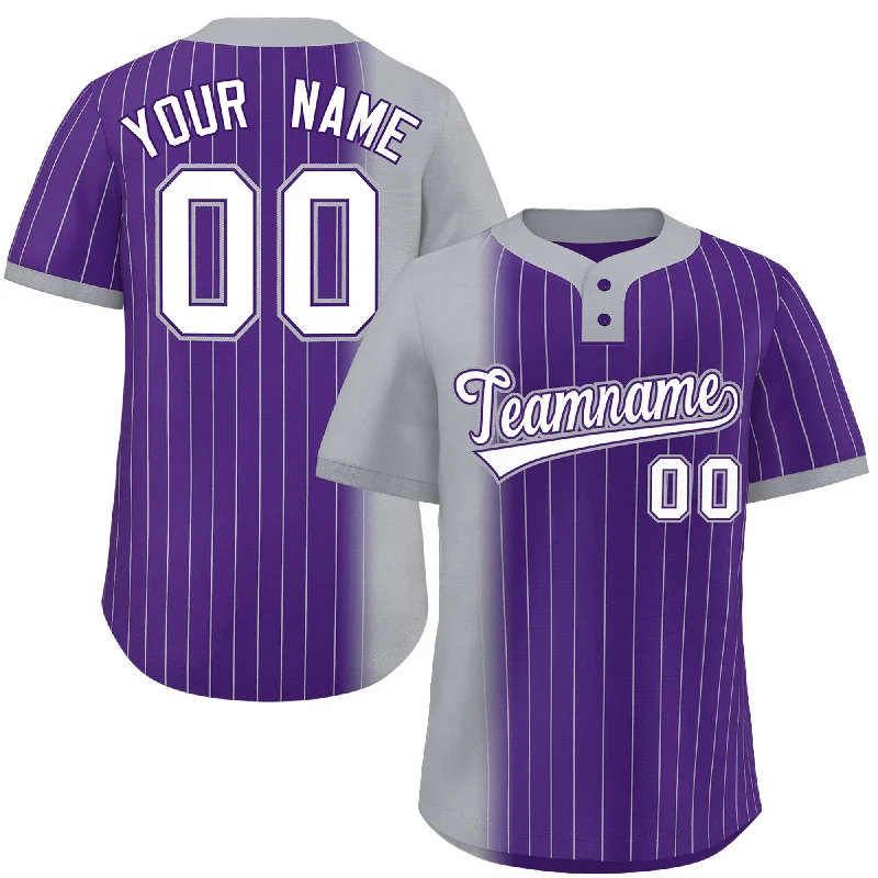 Baseball Jersey for Personalized Baseball Team Wear-Custom Gray Purple Gradient Stripe Fashion Authentic Two-Button Baseball Jersey