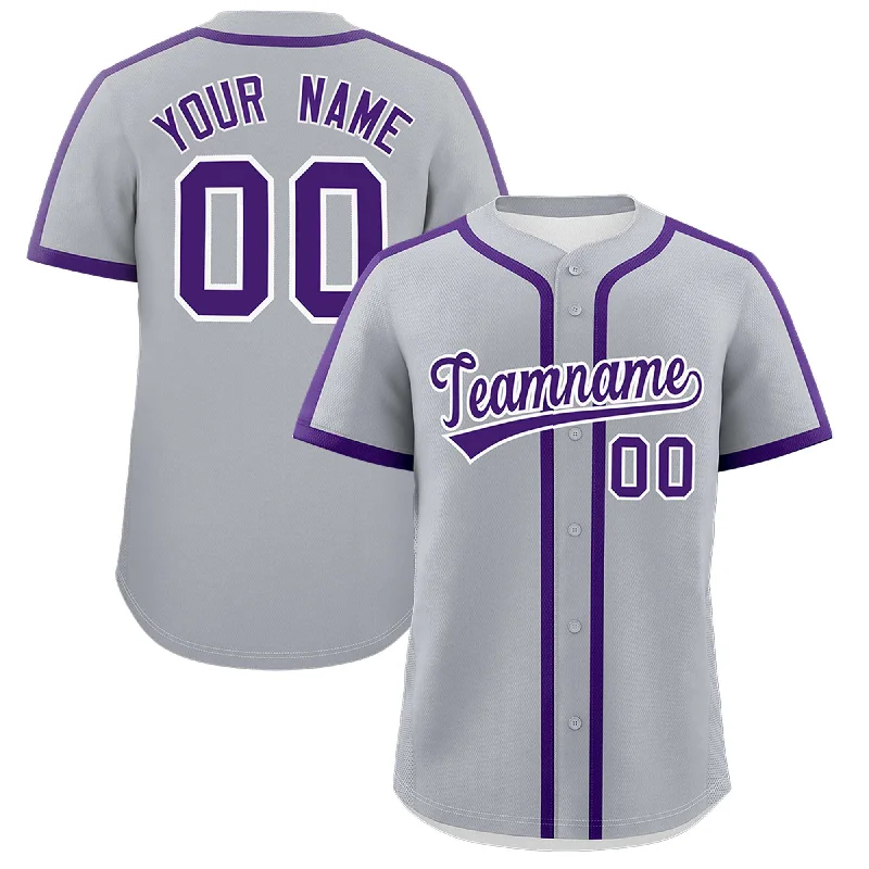 Baseball Jersey for International Baseball Fans-Custom Gray Purple Personalized Classic Authentic Baseball Jersey