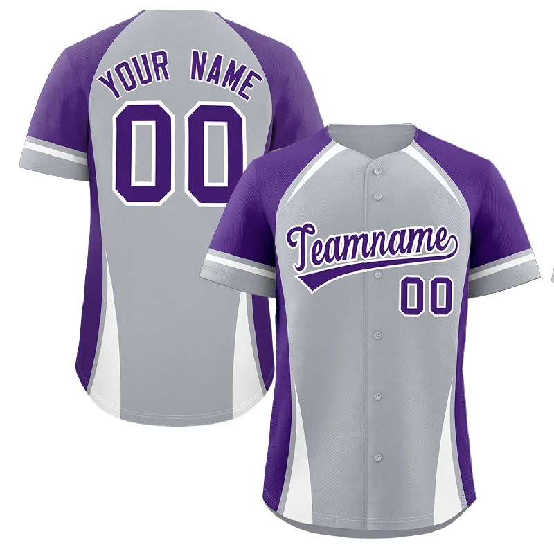 Baseball Jersey for Game Day-Custom Gray Purple-White Personalized Color Block Authentic Baseball Jersey