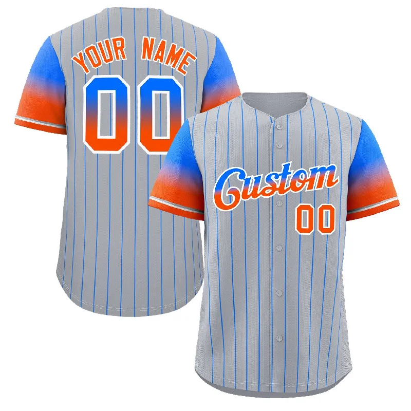 Baseball Jersey for Holiday Gifts-Custom Gray Royal Orange-White Stripe Font Gradient Fashion Authentic Baseball Jersey