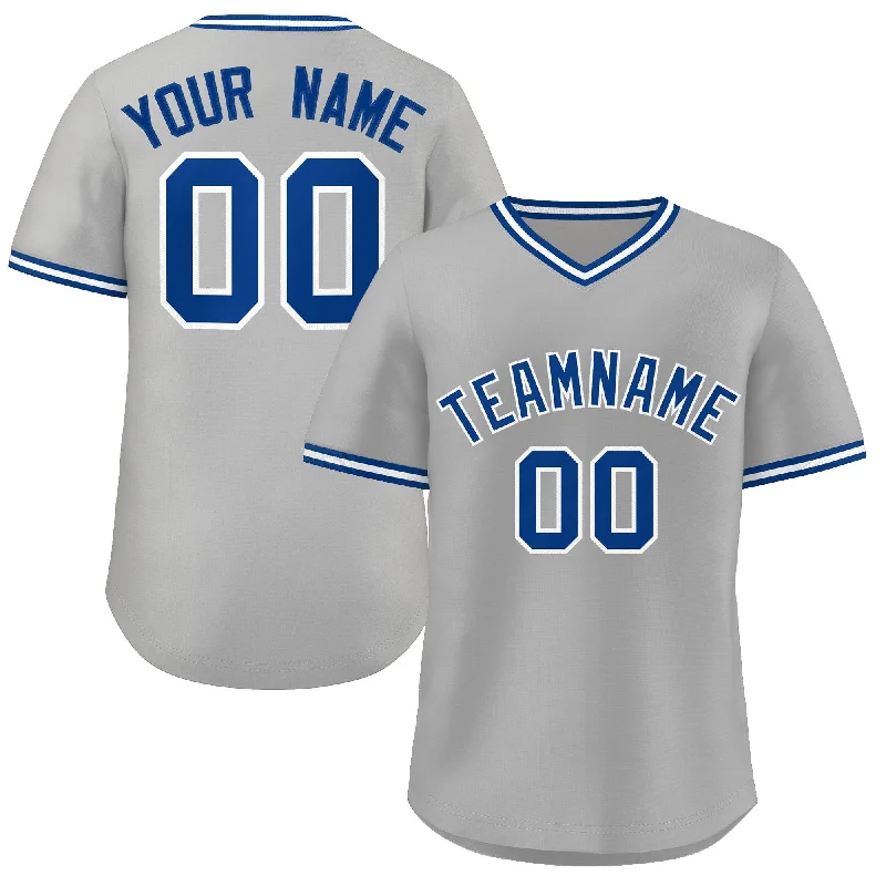 Baseball Jersey for High School Team Merchandise-Custom Gray Royal-White Classic Style Personalized Authentic Pullover Baseball Jersey