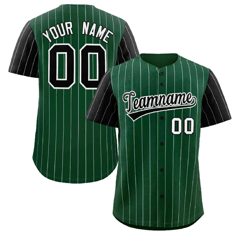 Baseball Jersey for Custom Numbers-Custom Green Black-White Stripe Fashion Raglan Sleeves Authentic Baseball Jersey