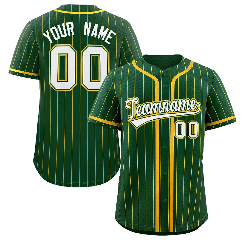 Baseball Jersey for Sports Apparel for All Ages-Custom Green Gold Stripe Fashion Design Full Button Authentic Baseball Jersey