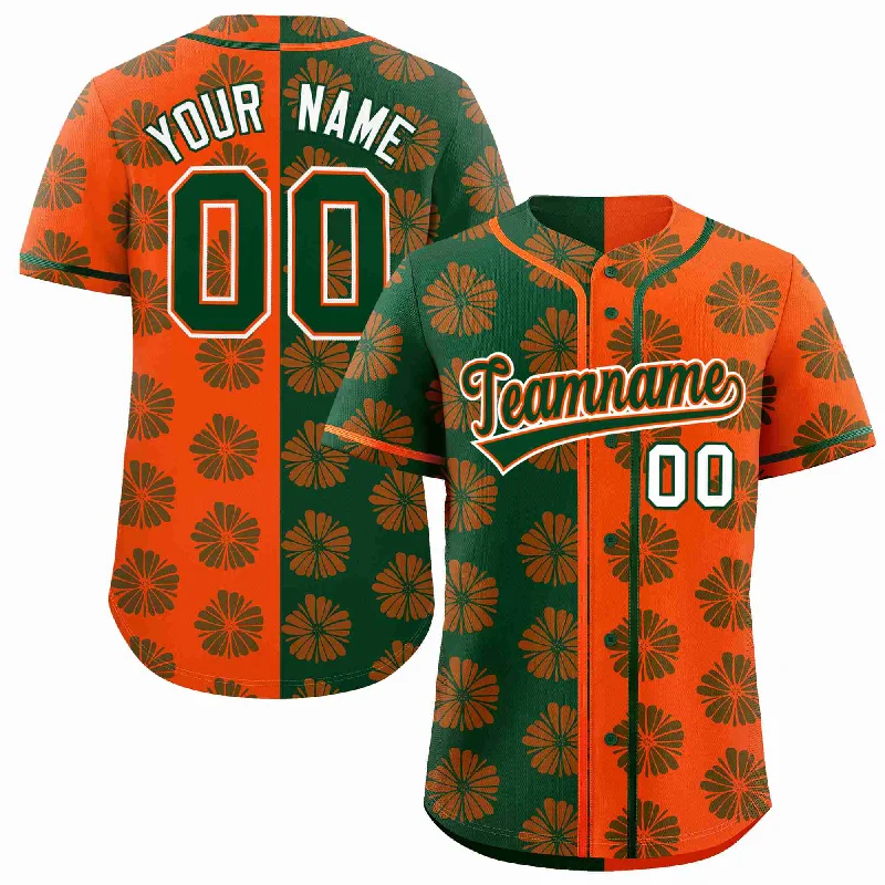 Baseball Jersey for Baseball Supporter Merchandise-Custom Green Orange Split Fashion Flower Graffiti Pattern Authentic Baseball Jersey