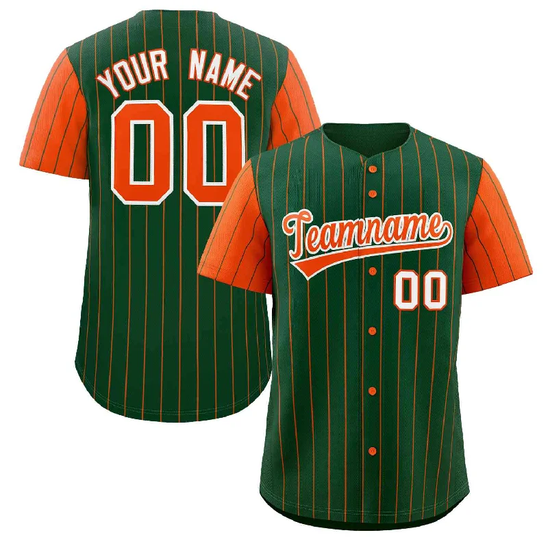 Baseball Jersey for Customized Designs for Fans-Custom Green Orange-White Stripe Fashion Raglan Sleeves Authentic Baseball Jersey