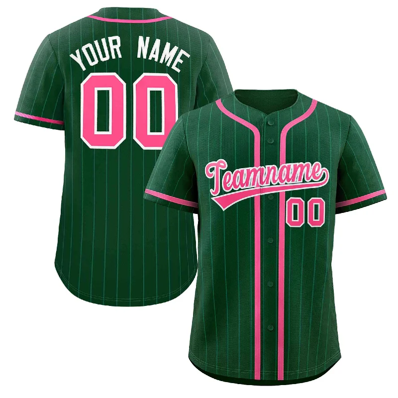 Baseball Jersey for Custom Team Colors-Custom Green Pink Stripe Fashion Design Full Button Authentic Baseball Jersey