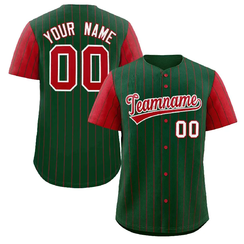 Baseball Jersey for Baseball Jersey Customization-Custom Green Red-White Stripe Fashion Raglan Sleeves Authentic Baseball Jersey