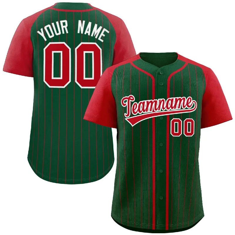 Baseball Jersey for High School Baseball Teams-Custom Green Red-White Stripe Fashion Raglan Sleeves Authentic Baseball Jersey