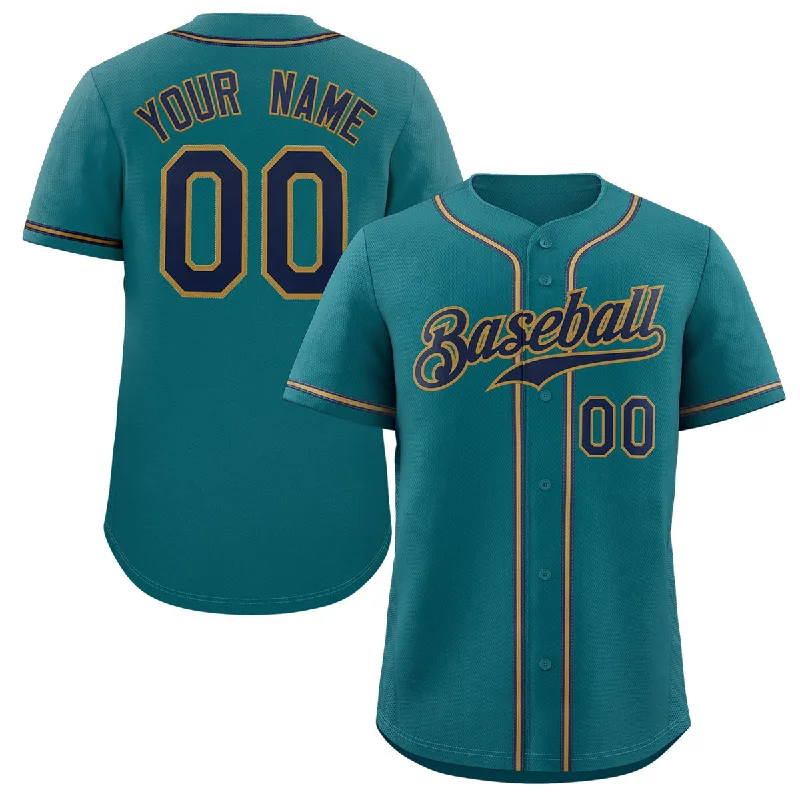 Baseball Jersey for Baseball Players and Fans-Custom Aqua Navy-Old Gold Classic Style Authentic Baseball Jersey