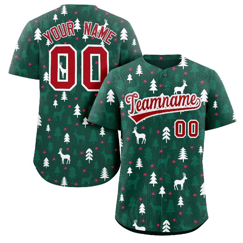 Baseball Jersey for Personalized Sports Apparel for Kids-Custom Green White Christmas Graffiti Pattern Authentic Baseball Jersey