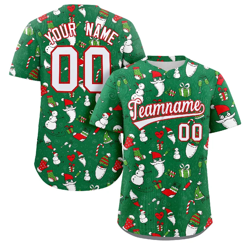 Baseball Jersey for Group Sports Apparel-Custom Green White-Red Christmas Graffiti Pattern Authentic Baseball Jersey