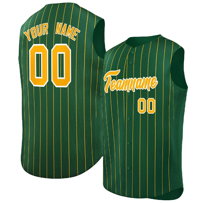 Baseball Jersey for Team Merchandise-Custom Green Yellow-White Sleeveless Stripe Fashion Baseball Jersey