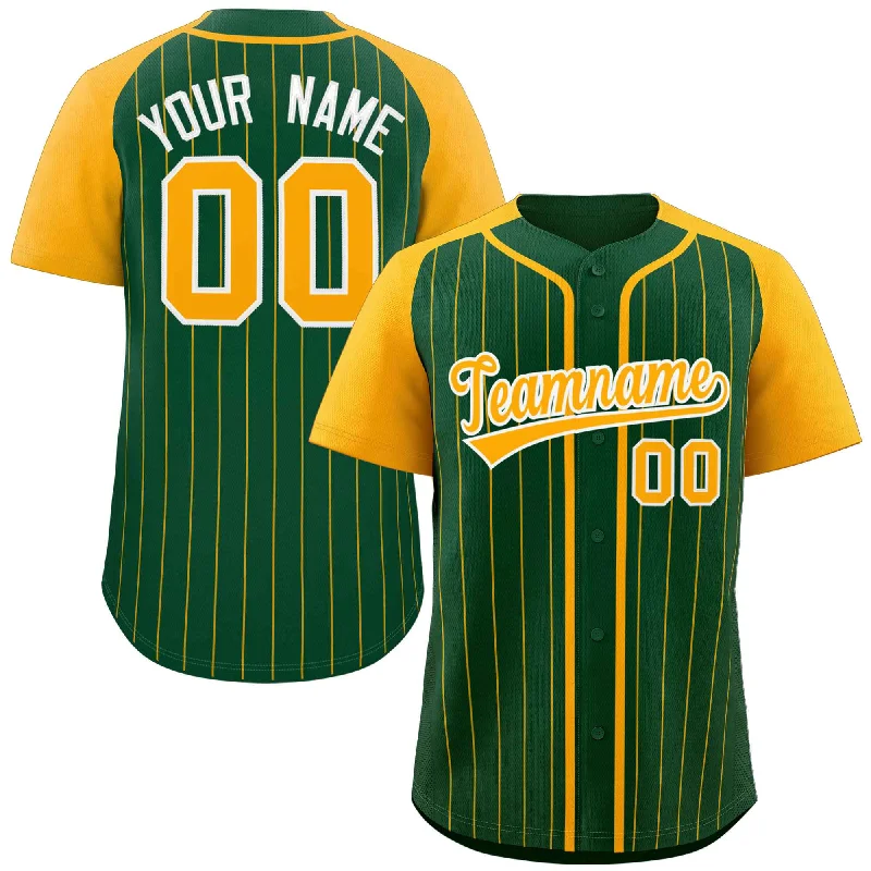 Baseball Jersey for Custom Numbers-Custom Green Yellow-White Stripe Fashion Raglan Sleeves Authentic Baseball Jersey