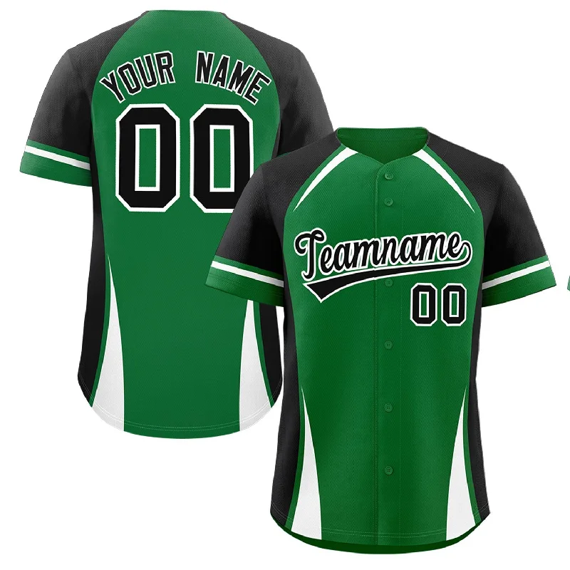 Baseball Jersey for Personalized Baseball Jerseys for Teams-Custom Kelly Green Black-White Personalized Color Block Authentic Baseball Jersey