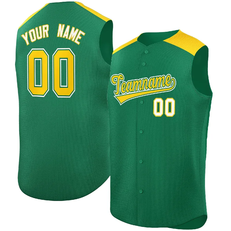 Baseball Jersey for Large Group Orders-Custom Kelly Green Gold Personalized Classic Authentic Sleeveless Baseball Jersey