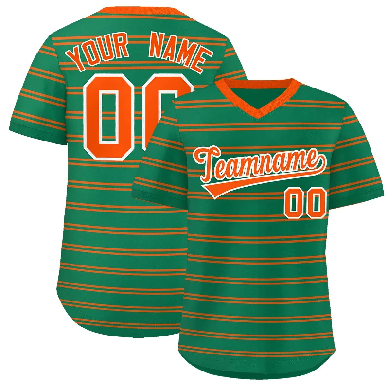 Baseball Jersey for School Teams-Custom Kelly Green Orange Personalized Horizontal Stripe Authentic Pullover Baseball Jersey