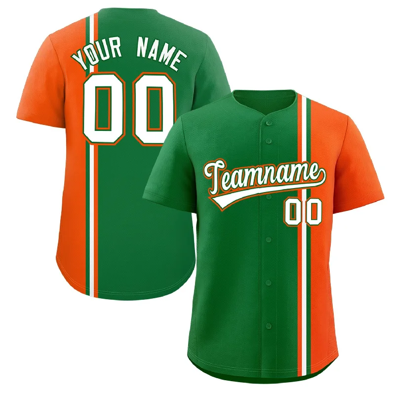 Baseball Jersey for Tournament Apparel-Custom Kelly Green Orange-White Personalized Color Block Authentic Baseball jersey