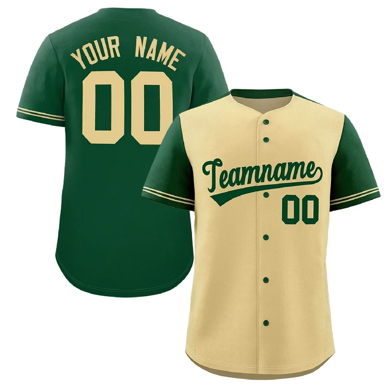 Baseball Jersey for School Spirit Jerseys for Fans-Custom Khaki Green Color Block Personalized Raglan Sleeves Authentic Baseball Jersey