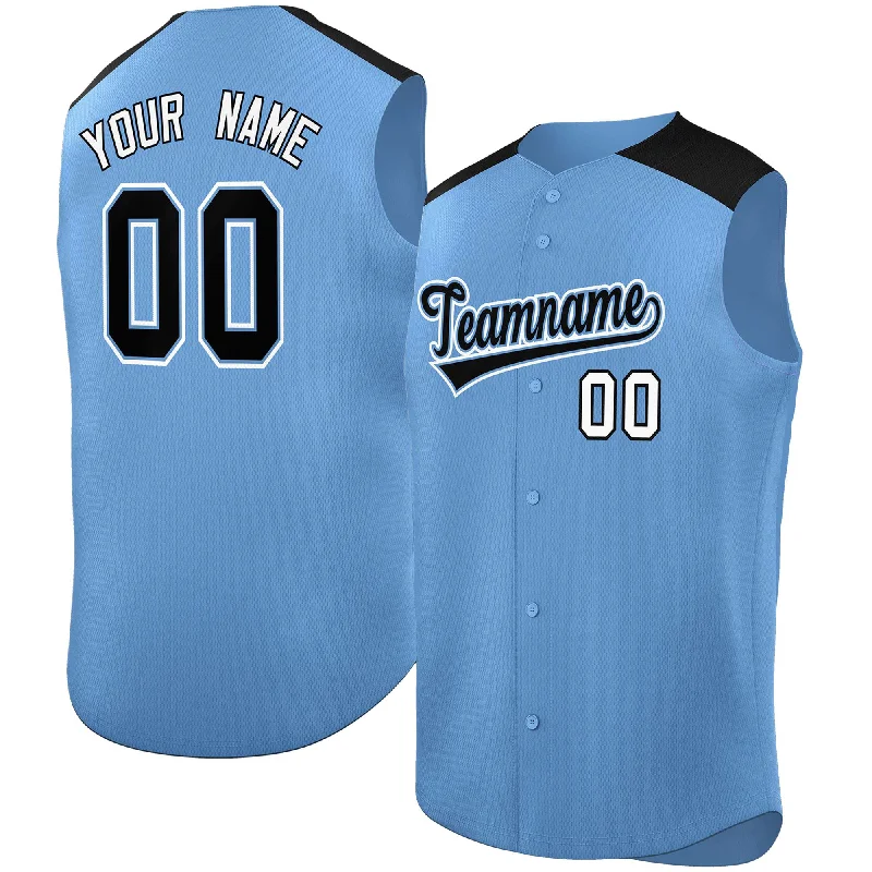 Baseball Jersey for Personalized Jerseys for Events-Custom Light Blue Black Personalized Classic Authentic Sleeveless Baseball Jersey